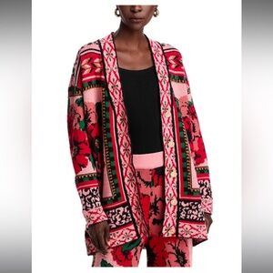 Farm Rio Pink FlowerTapestry Knit Cardigan Sweater XS